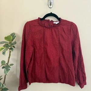 Jennifer Grace | Red Eyelet Embroidery Blouse with Intricate Lace Design